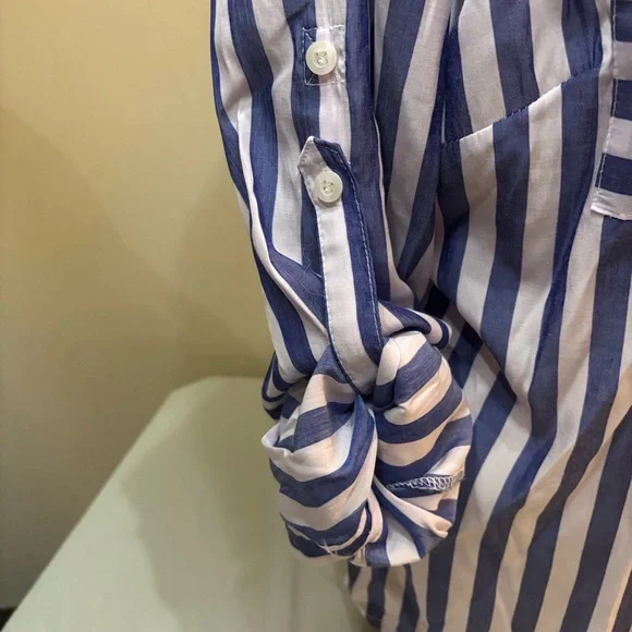 New York & Company Navy and White Striped Shirt - Picture 4 of 5